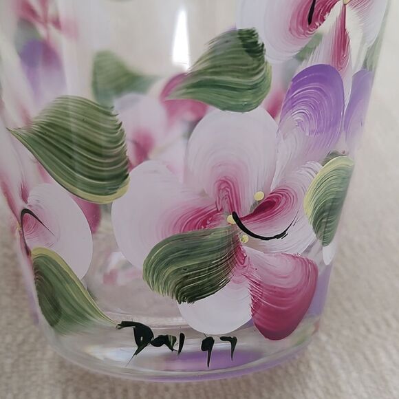 Hand Painted Floral Glass Vase Artist Signed Vintage - Picture 3 of 6